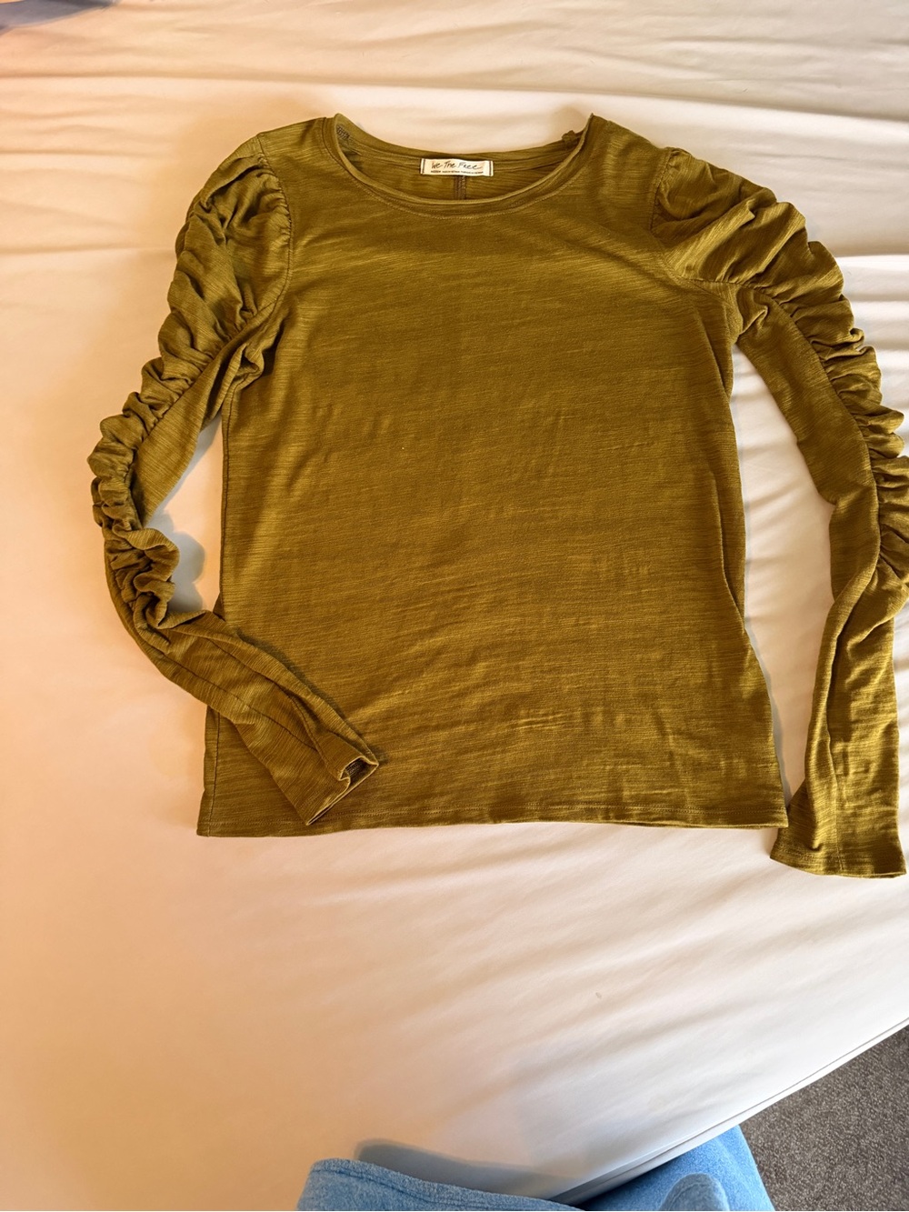 We The Free Olive Green Ruffled Sleeve Long-Sleeve Top
